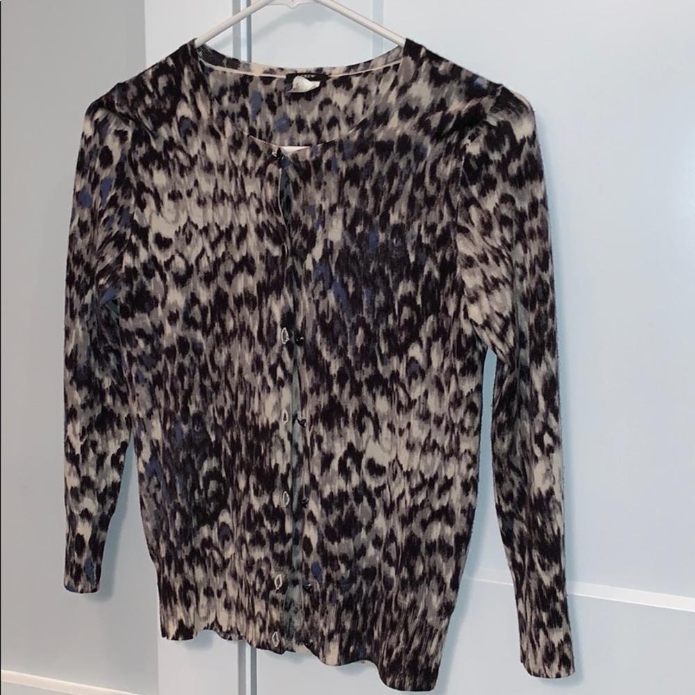 JCrew animal print 3/4 sleeve Marino wool cardigan